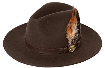 Unisex Fedora Mens & Womens Wool Felt Hat With Suede Band And Feather Decoration (Brown, Small)