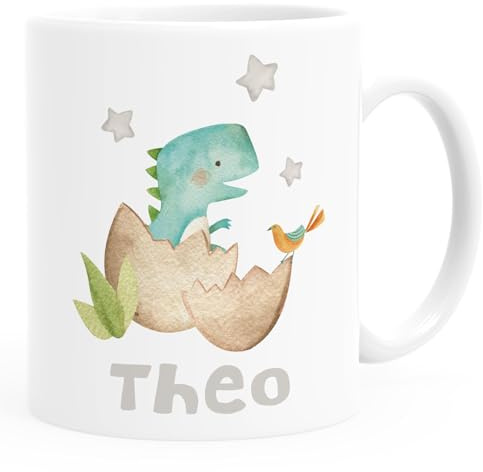 SpecialMe® Kindertasse Kunststoff Dino Baby Namenstasse für Kinder Dinoaurier Tier Motiv Jungen Mädchen Weiss Kunstoff-Tasse