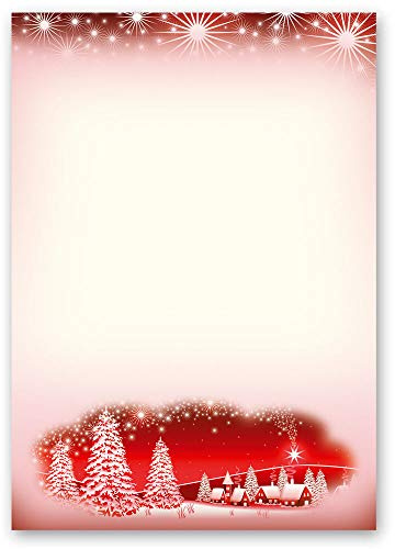 50 Sheets Motif Letter Paper! Christmas, Seasons - Winter Winter Village ? RED DIN A5 - Paper-Media