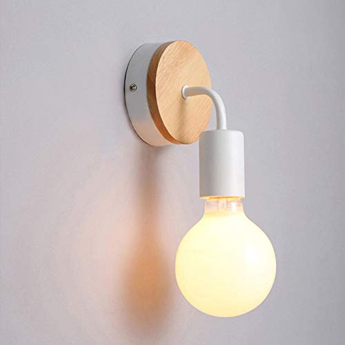 Moderno Metal Hierro E27 Apliques de Pared Lámparas Contemporáneo Madera de Pared Adecuado Bañadores Focos Para la Pared para Cabecera Dormitorio Sala Pasillo Entrada Restaurante Bar (1 pieza blanco)