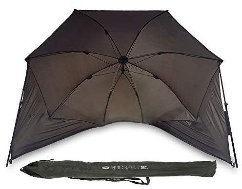 DNA Leisure 50 Waterproof Brolly Umbrella Carp Coarse Fishing Day Shelter with Storm Sides and Poles