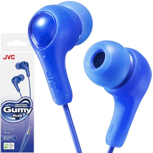 JVC Gumy in Ear Earbud Headphones with Paper Package, Powerful Sound, Comfortable and Secure Fit, Silicone Ear Pieces S/M/L - HAFX7AN (Blue)