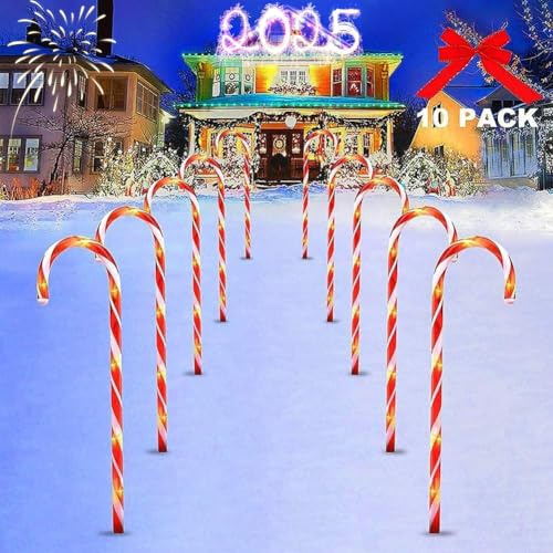 Zuckerstangen Lichterketten Weihnachtsweg Marker, LED Zuckerstangen Gartenstäbe Zuckerstange, Weihnachtssbeleuchtung für den Garten, Weihnachtsdeko Außen, 10Pcs, Eu Stecker