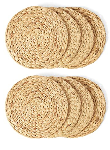 Artera - Set di 4 tovagliette rotonde in vimini naturale, tovagliette intrecciate in paglia di giacinto d'acqua, resistenti al calore, antiscivolo, fatte a mano (30 cm, stile 1, set da 8)
