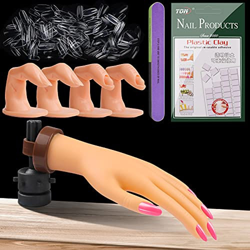 EBANKU Main de Pratique des Faux Ongles,Formation des Ongles des Mains Faux Ongles Pratique à La Main Nail Art Mains et Doigts d'Entraînement avec limes à ongles et 500 PCS Faux ongles Conseils