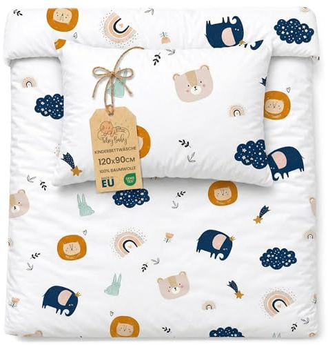 Totsy Baby Housse de Couette Enfant 90x120 cm - Coton Linge de lit pour Enfants Parure avec Housses de Couette 90 x 120 cm et taie d’Oreiller 40 x 60 cm pour bébé Lits Oeko-Tex
