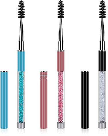 Molain Lot de 3 brosses à mascara pour sourcils cils et sourcils Pinceaux applicateurs pour les yeux Pinceaux cosmétiques portables avec capuchon Noir/Bleu/Rose