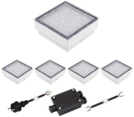 ledscom.de 5er-Set LED Pflasterstein CUS, IP67, 230V, 15x15x4cm, kaltweiß