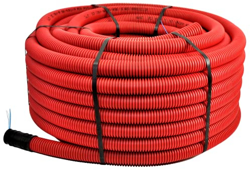 Unterirdisches Wellrohr M40 mm | Leerrohr Elektrorohr Erdwellrohr Rot | 5m 10m 25m 50m (25 Meter)