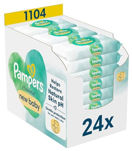 Pampers Harmonie New Baby Feuchttücher 24 Packungen mit jeweils 46 Feuchttüchern - 1104 Feuchttücher, die helfen, den natürlichen pH-Wert der Haut wiederherzustellen