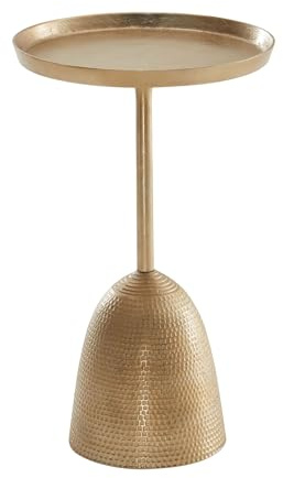 FineBuy Beistelltisch Rund 33x33x53 cm Metall Gold, Orientalisch | kleiner Wohnzimmertisch aus Aluminium mit dekorativem Standfuß, Dekotisch handgefertigt, Sofatisch