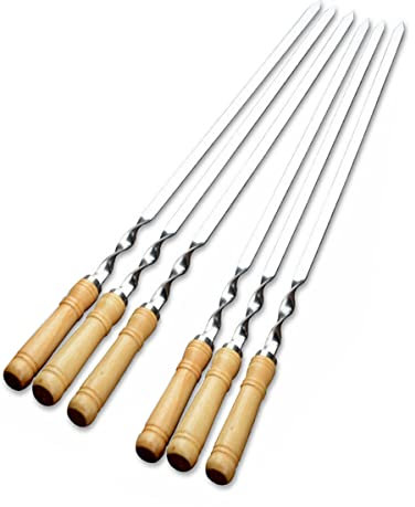 Pinchos largos para barbacoa de acero inoxidable, 55 cm, verduras Stockbro BBQ grill, accesorios de barbacoa de acero inoxidable (6 unidades con mango de madera)