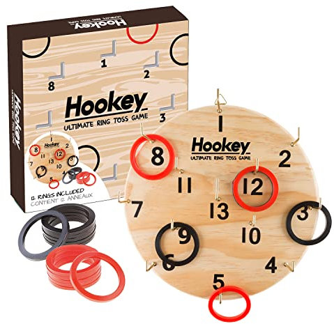 Hookey® Game - Ringwurfspiel mit Zielscheibe - Geschicklichkeitsspiele aus Holz für Kinder und Erwachsene - Spielzeug für drinnen draußen zur Animation von Geburtstagsfeiern und Kirmes - Darts.