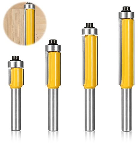 4 Pcs 8mm Tige Fraise a Copier, Fraise Defonceuse avec Roulement Supérieur, Fraisage de Menuiserie, Per Menuiserie Bricolage de Coupe Garniture Affleurante (4)
