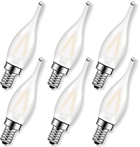 Genixgreen Frosted LED Candelabra Bulbs, Night Light Bulb 15 Watt Equivalent 1.5W E12 Mini Candle Bulb Low Wattage Flame Bent Tip for Chandelier Ceiling Fan, 2700K Soft White, Non-dimmable, Pack of 6