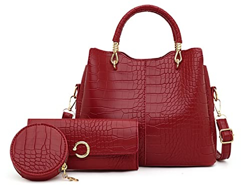 NICOLE & DORIS Sac a Main Femme Ensemble de 3 Mode Sacs Portés Main Cuir PU Sac Fourre Tout Portefeuille Sac a Main et Bandoulière Crocodile Sac Pratique pour Shopping Travail Voyage