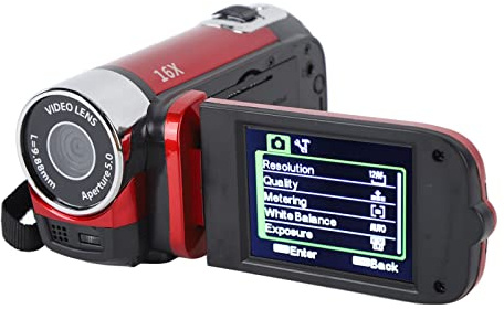 Cámara de Video para Vlogging, Videocámara Full HD 1080P, Zoom Digital 16X 16MP, Pantalla Giratoria TFT de 2.7in, con Luz de Relleno y Puerto USB, Captura Momentos Maravillosos (Rojo)