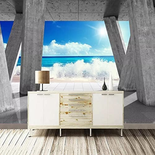 Foto Murale 3D Pilastro Di Pietra Paesaggio Dell'Onda Di Mare Peel And Stick Poster Da Parete Rimovibile Tv Sfondo Decorativo Adesivo Da Parete Per Camera Dei Bamb 200 (larghezza) x 150 (altezza) cm