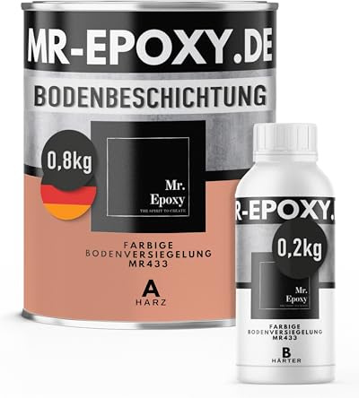 Mr. Epoxy Epoxidharz Bodenbeschichtung (1 kg, RAL 3012 Beigerot) - 2K Betonfarbe für Garagen, Keller & Werkstatt Boden - Flüssigkunststoff Epoxid Grundierung und Bodenversiegelung