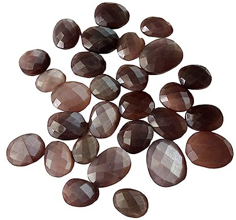 Gems For Jewels 11–14 mm große Schokoladen-Mondstein-Cabochons für Damen, Rosenschliff-Cabochons, natürlicher Schokoladen-Mondstein mit flacher Rückseite, loser Mondstein(5 St.-10 St. Optionen)(5 St.)