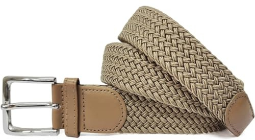 FASHION YOU WANT Unisex Elastischer Stoffgürtel Geflochtener Stretchgürtel Dehnbarer Gürtel für Damen und Herren (dunkelbeige, 95cm)