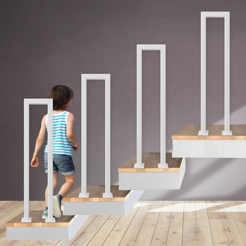 OVLRIJP Garde Corps Escalier en U, Rampe Escalier, Garde Corps Intérieur, Main Courante Métal pour Grenier, Couloir, Jardin, Intérieur et Extérieur (65cm, Blanc)