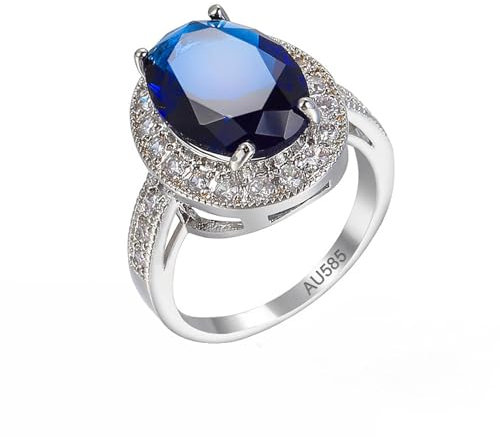 Epinki Pärchen Ringe Weißgold 14K 585, Simple Trauringe mit Aquamarin Blau, Au585 Gold Partnerringe mit Moissanit Echte Goldschmuck, Gr.56 (17.8)