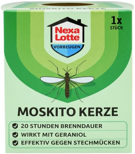 Nexa Lotte Moskito Kerze, 1 St. Repellent gegen die Gemeine Stechmücke und Tigermücke, mit angenehm blumigen Duft
