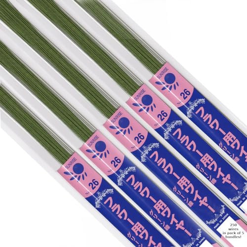 Blumendraht, 26 Gauge, grüner Papierüberzug, 35,6 cm lang, 5 Stück mit 250 Drähten