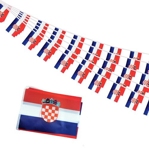 Rotenl Kroatien-Banner-Flaggen, 15 m, 38 Stück, kroatische Wimpelkette, patriotische Veranstaltungen, Unabhängigkeitstag, Länderfest, Gedenken, Dekorationen (Kroatien)