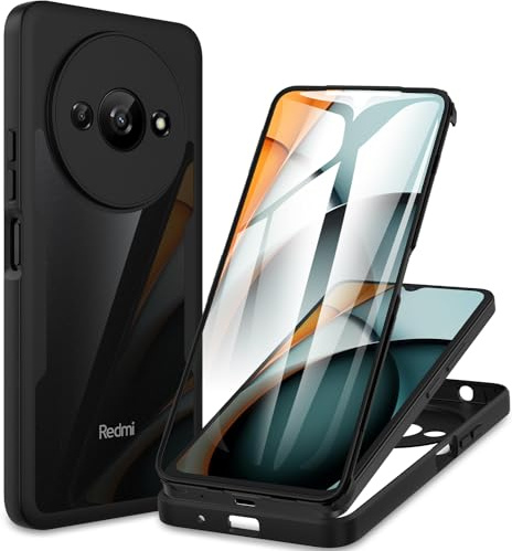 CENHUFO Funda Xiaomi Redmi A3 / A3X, 360 Grados Antigolpes con Protector Pantalla Integrado Robusta Doble Cara Bumper Case Transparente Anti-Amarilleo Capa Carcasa para Xiaomi Redmi A3 / A3X -Negro