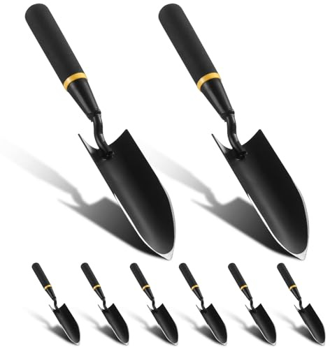 Leriton 8 Pcs Garden Hand Trowel Heavy Duty Carbon Steel Garden Shovels Tools with Resin Rubberized Handle for Camping, Digging, Soil Planting, Transplanting, Lawn Yard Farm (Narrow Shovels)