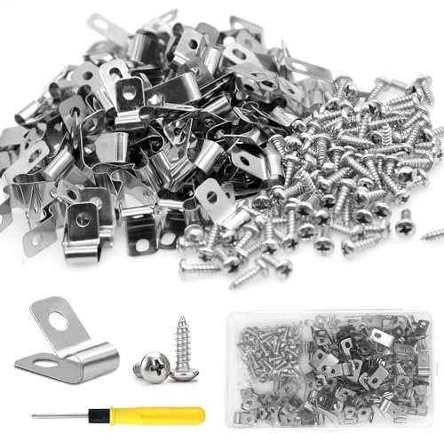 Piuluvor® 100 Stück Kabelschellen 5mm R-Kabelklemmen Schraubbar Kabelhalter 304 Edelstahl P Kabelklemme für Kabel-Management, mit Schrauben, Schraubendreher und Box