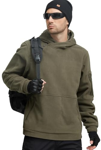 FREE SOLDIER Felpa Invernale Calda con Cappuccio da Uomo, Maglia con Cerniera 1/4, Antivento, Giacca Tattica da Esterno in Pile per l'Esercito Giacca da Lavoro (Verde, XL)
