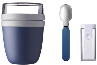 Mepal - Klapplöffel-Set mit Lunchpot Ellipse - Praktischer Joghurtbecher & Müslibecher - Aufteilung für Joghurt & Müsli - Geeignet für Gefrierschrank, Mikrowelle & Spülmaschine - Nordic Denim
