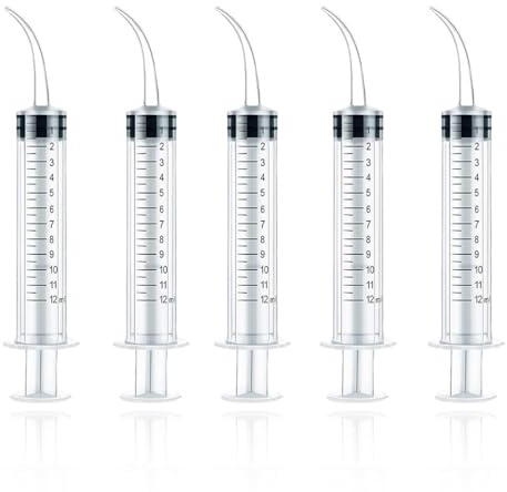 NTRUXZP Dental Spritze 12ml, 5 Stück, PVC, Steril, Einweg, Gebogene Spitze, für Zahnpflege, Tierpflege, Fahrzeugpflege, Bewässerung