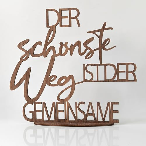 Aufsteller - Schriftzug zum Hinstellen - Der schönste Weg ist der gemeinsame – Hochzeitsgeschenk, Deko Wohnzimmer, Deko Schlafzimmer, Geschenke für Frauen - aus Nussholz - 26,5 x 29,7 cm