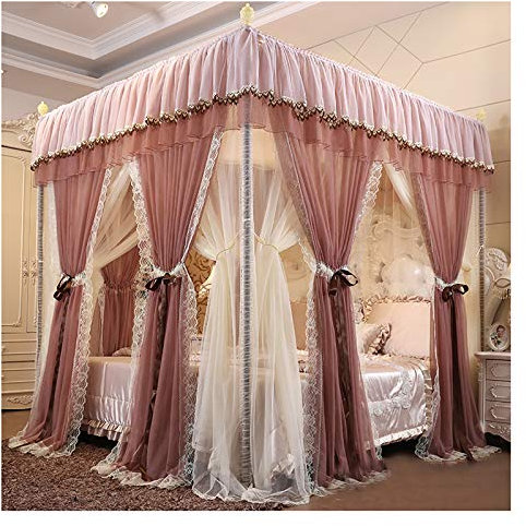 Himmelbett-Himmelbett im Prinzessin-Stil, luxuriös, erhöht und vergrößert, doppelt verschlüsseltes großes Moskitonetz mit staubdichten Dachbettvorhängen (Größe: 180 x 220 x 210 cm, Farbe: BO