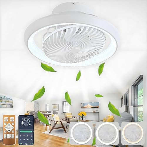 AJZXQM 75W Ventilateur Plafond Silencieux avec Lumiere et Telecommande, Plafonnier LED Rotation à 360°, Lustre Reversibl, 6 Vitesses Luminaire Ventilateur Plafonnier pour Chambre, Cuisine,Salon, Blanc