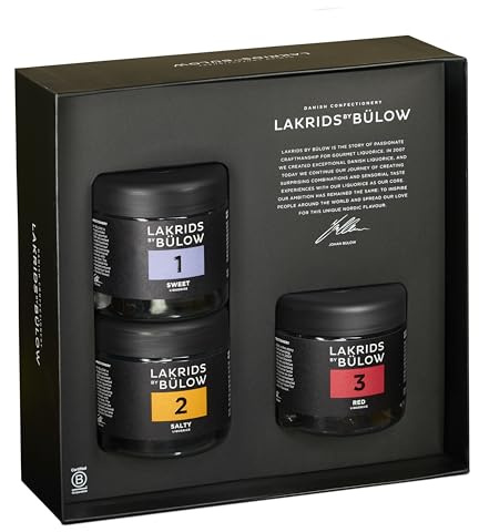 LAKRIDS BY BÜLOW - Geschenkbox - 3x150g - 1, 2 & 3 - Sweet, Salty & Red - Vegane Gourmet Lakritze in hochwertiger Geschenkbox