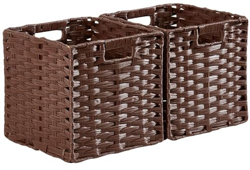 Mangata Cubos de almacenamiento de 28 x 28 cm, cestas de almacenamiento de ratán sintético, organizador decorativo para armario, impermeable, no mohoso (Café, paquete de 2)