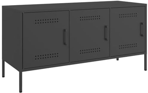 vidaXL TV Schrank, Lowboard für Fernseher, Fernsehtisch mit Stauraum, TV Möbel Fernsehschrank für Wohnzimmer, Industrie-Stil, Schwarz Stahl