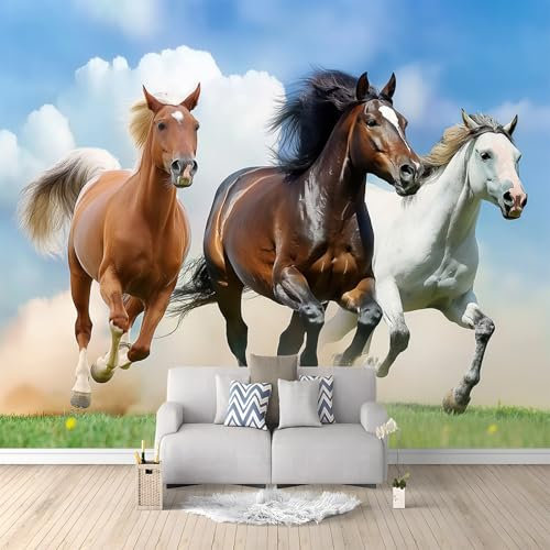 Foto Tapete Wandbild Pferd Auf Der Wiese 200x140 cm Tapete Vliestapete 3D Effekt Tapete Vlies Wandbild Wohnzimmer Schlafzimme Wanddekoration Fototapete