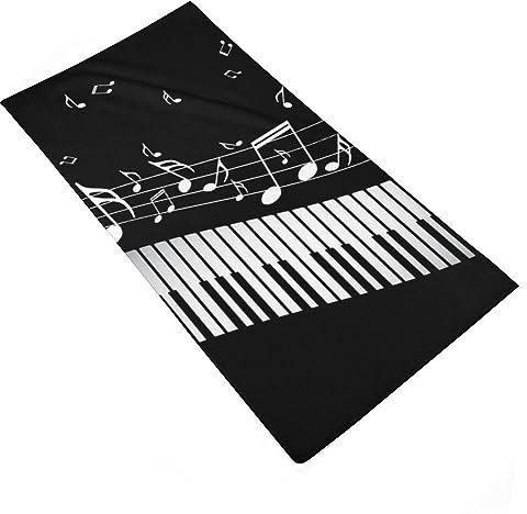 Strandtücher, Weiße Klaviertasten Mit Schwarzen Noten Sporthandtücher Mikrofaser Schwimmbadtuch Tragbares Reisehandtuch Für Männer Reisen Fitness 80X130Cm
