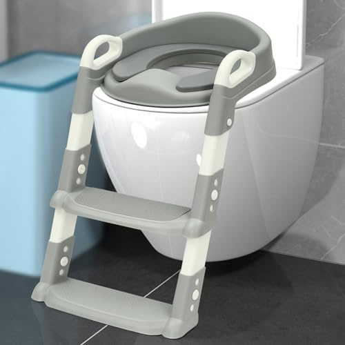 Toilettensitz Kinder mit Treppe, Kinder WC Sitz Toilette für Kinder mit Gepolstertem Sitz,Sicherheitsgriff,Rutschfester Tritt Töpfchen mit Leiter,Toiletten Trainer Toilettenaufsatz für Kinder