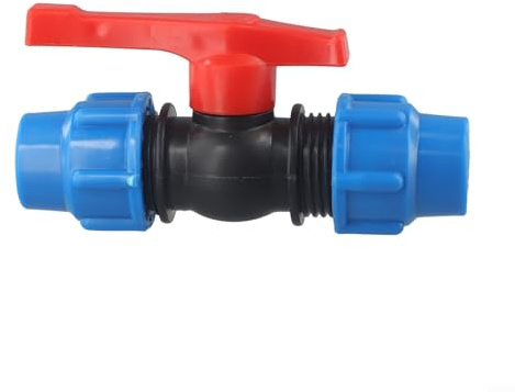 Eawfgtuw 25 mm PE-Rohr-Kugelhahn, schwarz + blau, 3-Wege, hohe Druckfestigkeit, einfacher Griff, glatte Innenseite, ideal für Sanitär- und Bewässerungsarbeiten