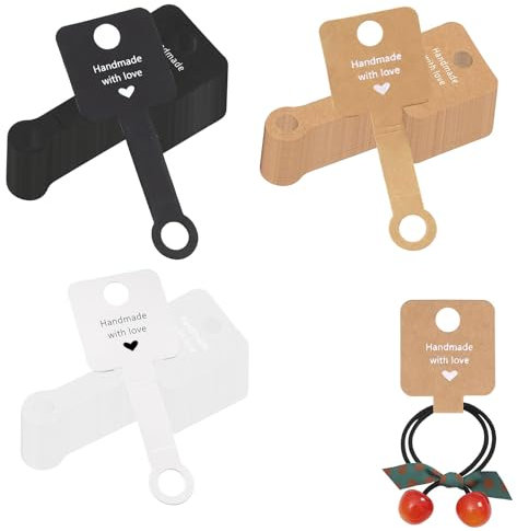 ZWWOGE 90 Stück Selbstklebende Armbänder Displaykarten,Halsketten Display Karten,Schlüsselanhänger Ohrringe Display-karten,10x 4cm Kraftpapier Display-karten für Haarclips,Schmuck(weiß,braun,schwarz)