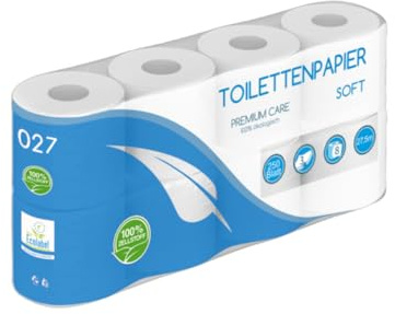 64 Rollen Premium-Toilettenpapier | günstige Großpackung | 3-lagig | je 250 Blatt | weich und saugfähig | 100% Zellstoff | Lieferumfang: 8 x 8 = 64 Rollen im Beutel