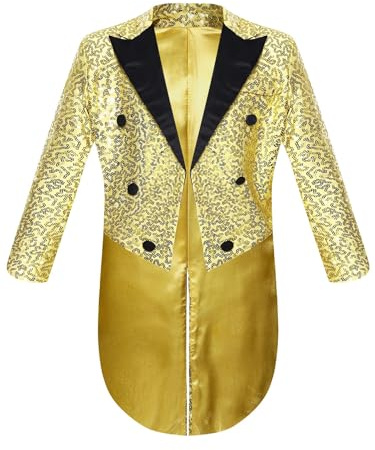 dPois Cappotto Formale Bambino Ragazzo Giacca Frac da Cerimonia Compleanno Nuziale Tuxedo Tailcoat con Paillettes Lucide Cappotto Tuxedo Blazer da Battesimo Formale Oro 5-6 Anni