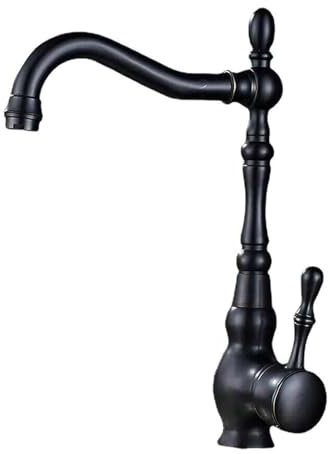 DECAKE Rubinetti da Cucina retrò Vintage, miscelatori da Cucina 1 Foro Rubinetto Girevole Miscelatore per lavello da Cucina Leva Singola Nero Antico